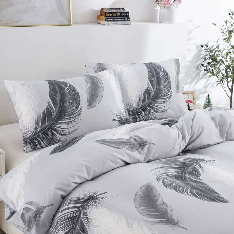 Grey Feather Duvet Full Queen Bird Plume Boho Bedding Set Soft Reversible White Comforter Cover for Kids Girls Teen H260311