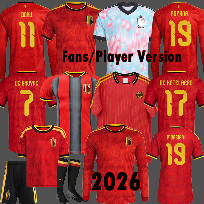 2026 Belgium World Cup Soccer Jersey DE BRUYNE LUKAKU TROSSARD TROSSARD DOKU DE KETELAERE jerseys 26 27 belgium Away Football Jersey Long Sleeve Men Kids Kit Shirt