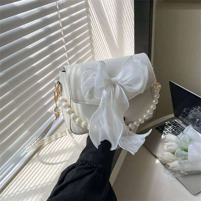 Pearl Lace Bow Collocation PU Leather Small Bags for Women Daily Use Handbag Shoulder Cross Body Bags, Teen Girls Phone Pouch XJ260311