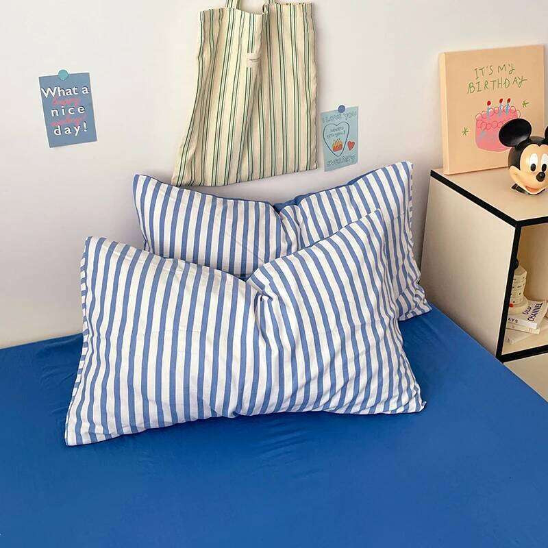 Pink Stripe Bedding Duvet with Pillowcase bed sheet Full Size Linen Quilt Cover Set Queen/King Double Single Bed H260311