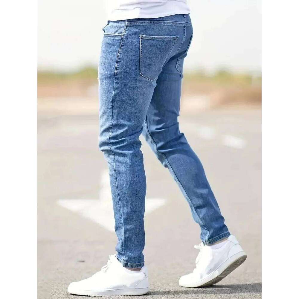 Men Jeans Denim legging pants Distressed Holes Skinny Vintage Wash Solid Pencil Pants 2025 Ankle Length Sheath Punk Pockets Slim Z260225
