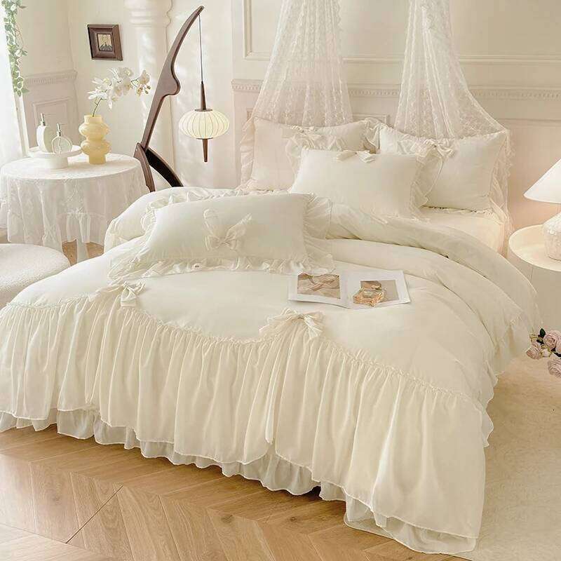 3pcs White Bedding set ruffles Duvet Set 1*Duvet Cover + 2*Pillowcase, Without Corefor bedroom guest room H260311
