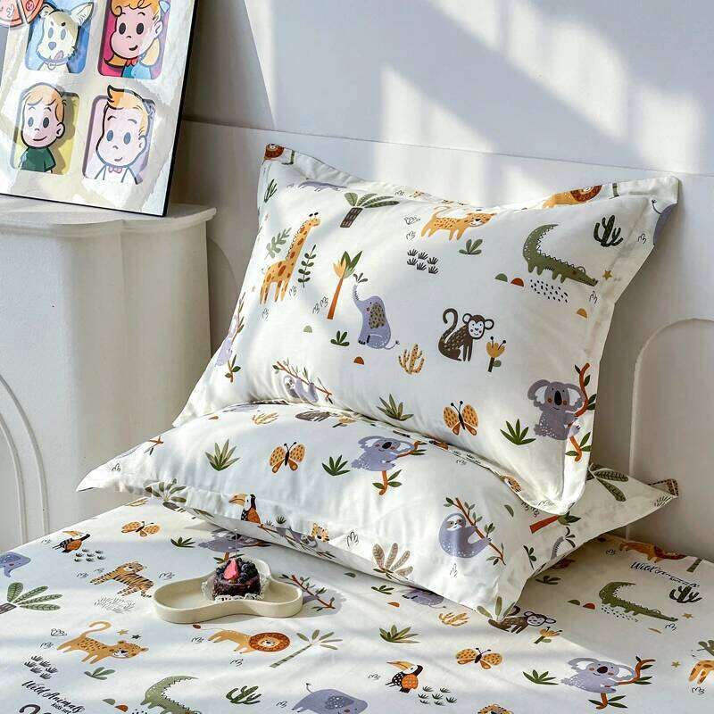 Cartoon Zoo Animal Fitted with 2 Pillowcase Cotton Safari Animals Sheet Set for Boy Girl Cute Elephant Koala Bed Cover H260311