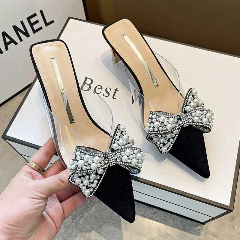 Sweet Shoes for Women Lovely Slippers Women Basic Slides Strange High Heels Solid Pointed Toe Butterfly-knot Summer Slippers K260311