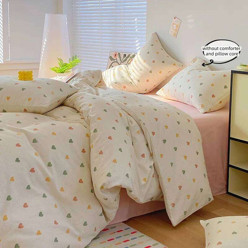 3-Piece Sheet Colorful Heart-Shaped Print Duvet Cover Set, Comfortable Bedding Set Bedspread for All Seasons H260311
