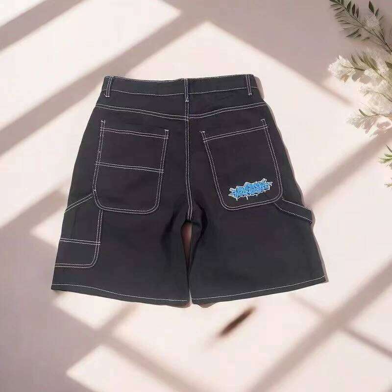 Vintage Diamonds Graphic Baggy Denim New Goth Y2k Fashion Harajuku Casual High Waist Wide Leg Shorts Streetwear