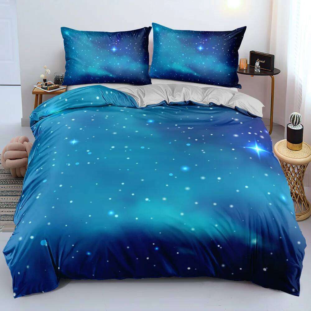 Galaxy Dark Blue Bedding Twin Full Queen King Size Duvet Cover Shining Stars Starry Sky Kids Adults Comforter Set H260311