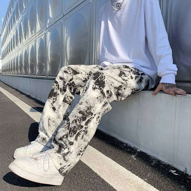 Printed jeans men Spring 2025Tie dye Jeans Fashion trend Denim Trousers Korean Style High Street Straight Hip Hop Jean Pants man Z260225