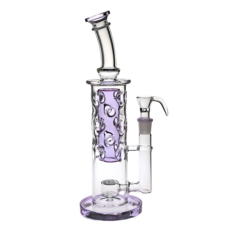 33-34cm Height 60mm Tube SAML Straight Fab Bong Hookahs With 20 Holes SOL Glass Flower Water Pipe Seed Of Life With 18.8mm Bowl and Wide Base PG3049(FC-Fab) Purple