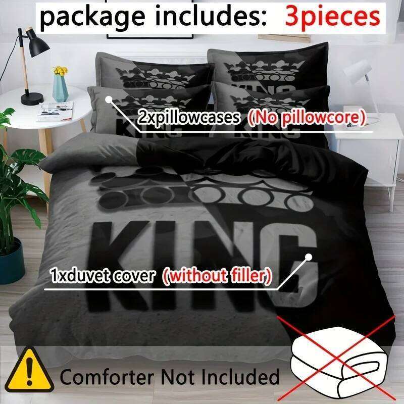 Grey Black King Size Bed Pattern Down Duvet Cover Set, Soft Comfortable Bedroom and Dormitory Decoration Bedding Set H260311 - view 3