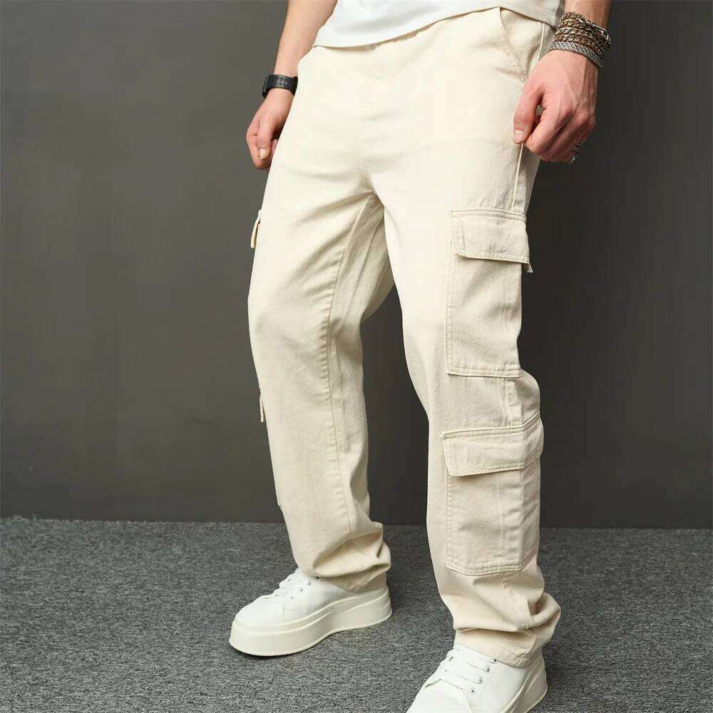 Streetwear Stylish Retro Multi pocket Cargo Men Jeans Male Good Quality Solid Loose Casual Straight Denim Pants Z260225
