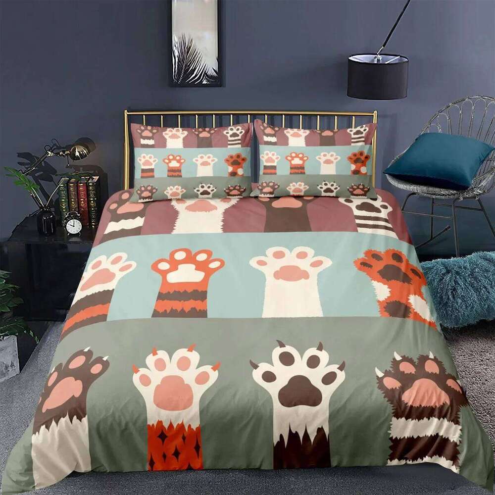 Cat Duvet Cartoon Animal Print Bedding Set With Pillowcase 2/3pcs Comforter Cover For Bedroom Decor H260311