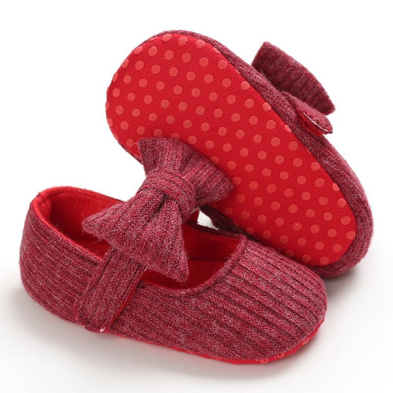 Baby Girl Princess Shoes Toddler Cute Bowknot Solid Color Knitted Non-slip Flat Soft-sole Lovely Butterfly-knot Kidsnest Infant First Walkers Shoes 0-