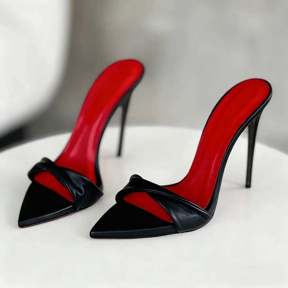 New Arrival Womens Nude Patent Leather Pointed Toe Stiletto Mules Elegant High Heel Slides for Party Catwalk Shoes K260311