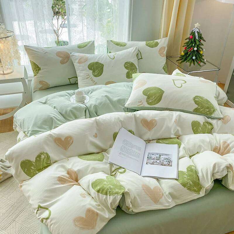 3-piece cartoon heart-shaped plant floral print set, duvet cover and a pair of pillowcases no padding, suitable for bedroom H260311