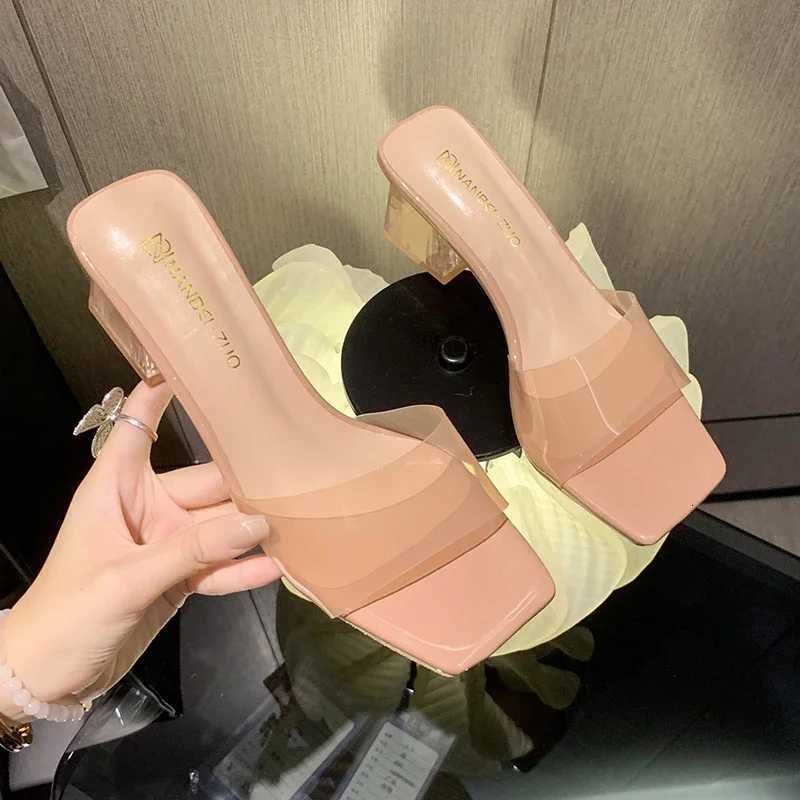Crystal Clear Transparent Female Shoes Middle Heels Comfortable New Summer Women Shoes Woman Fashion Cool Mules Slides K260311