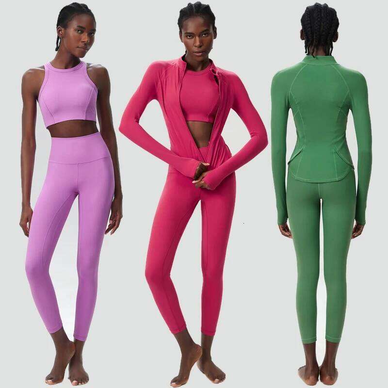 3pcs Fitness Yoga Set Women Solid Color Ribbed Gym Suit Long Sleeve Running Sportswear Female Breathble Workout Clothes 26H0311