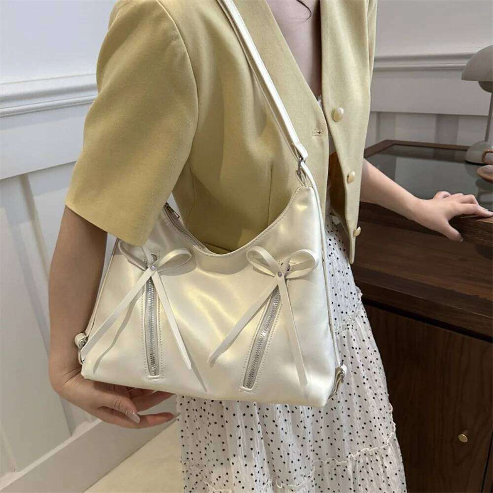 Message Silver Bowknot Shoulder Korean New Style Large Capacity Tote Elegant Ins Bow Crossbody Bag Streetwear XJ260311