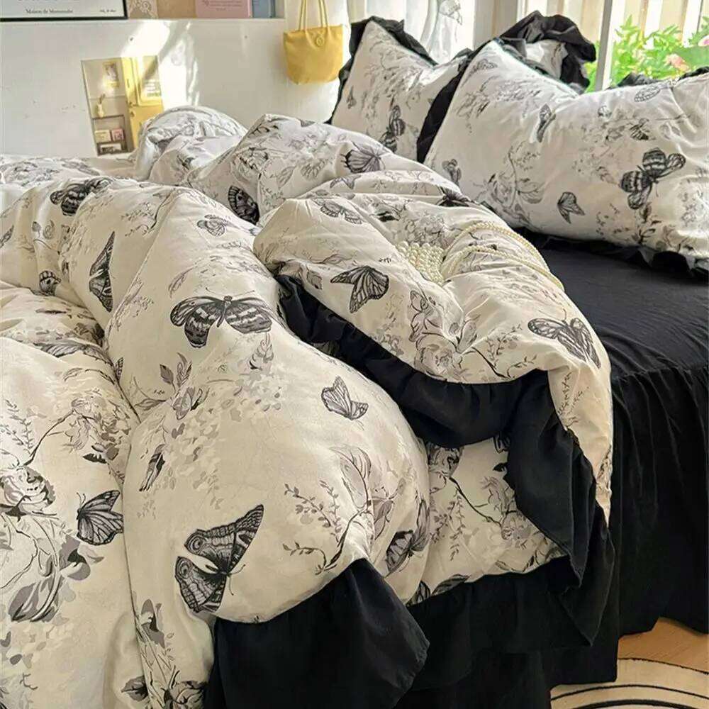 Butterfly Duvet Home Decoration Comforter Cover with Pillowcase Bed Skirt Style Four Piece Sets Student Bedding Set H260311