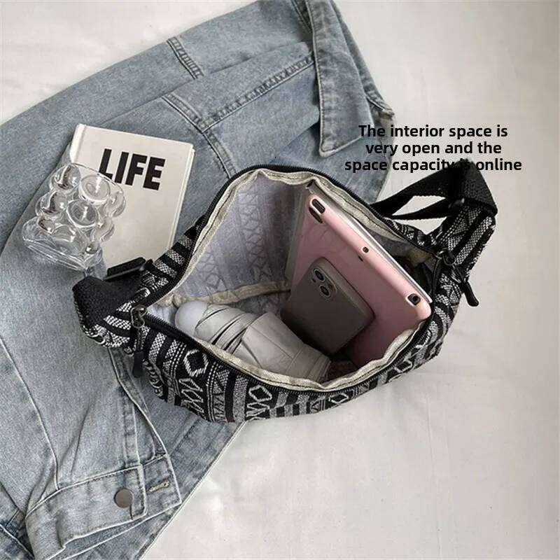 Multicolor Ethnic Style Fashionable Canvas Crossbody Bag, Versatile Dumpling Single Shoulder Bags for Women Daily Collocation XJ260311