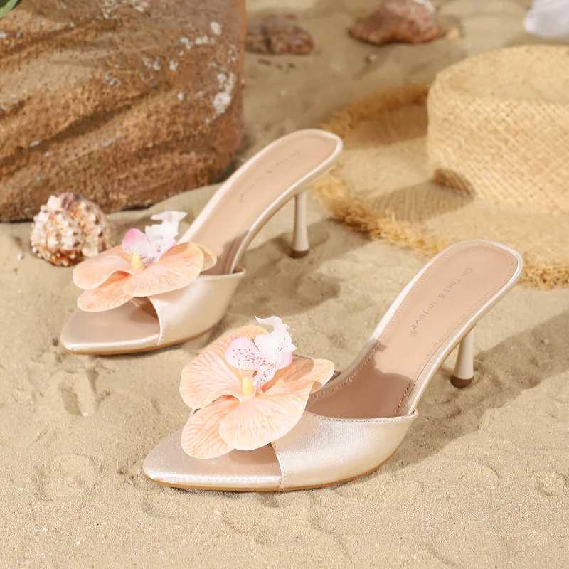 Flower Decoration High Heel Mules Women Fashion Pointed Open Toe Heeled Sandals Elegant Banquet Stiletto Shoes K260311