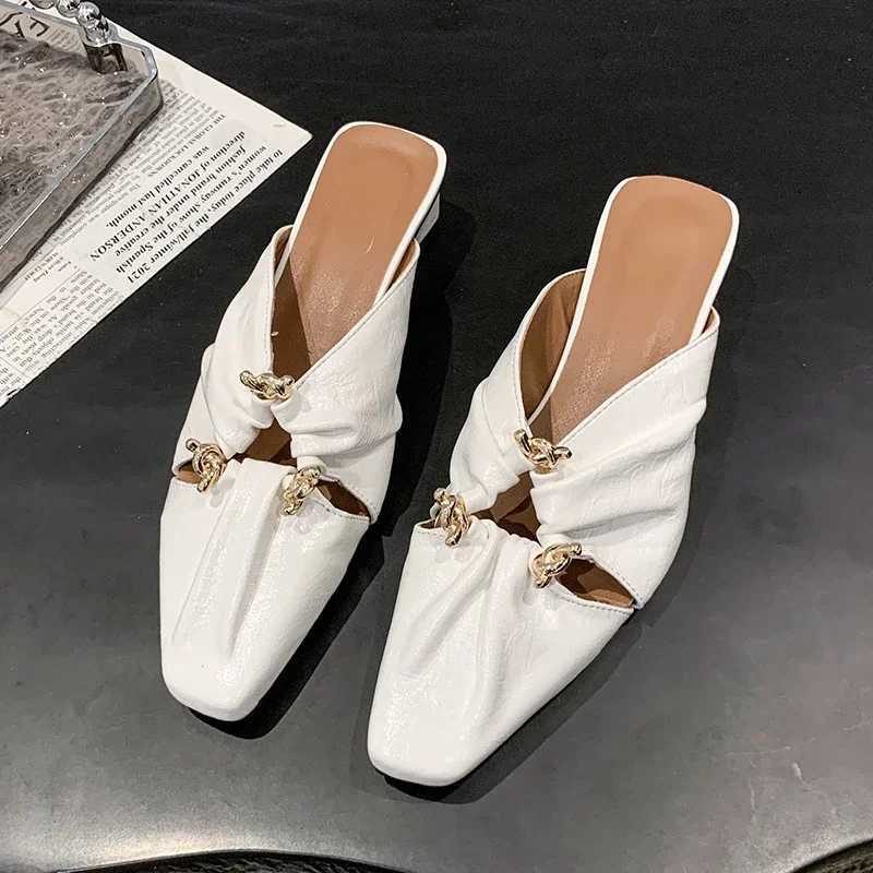 Women Metal Fringe Flock Shoes Front Closed Toe Khaki Slide For Small And Wide Feet 35-42 Comfortable K260311