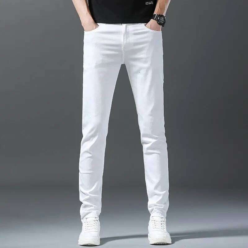 Men White Jeans Fashion Business Casual Classic Style Slim Soft Pure Cotton Trousers Male Brand Advanced Stretch Pants Z260225
