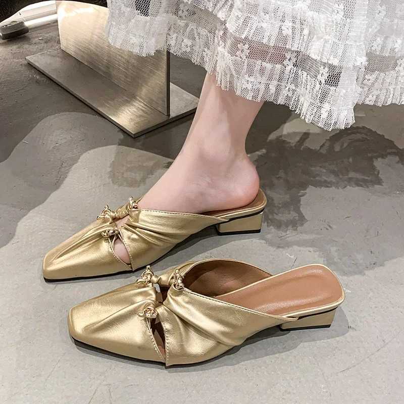 Women Metal Fringe Flock Shoes Front Closed Toe Khaki Slide For Small And Wide Feet 35-42 Comfortable K260311