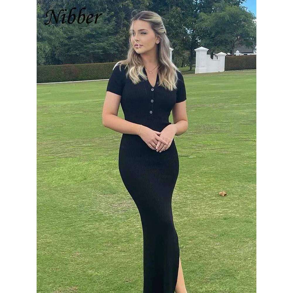 Nibber Solid Color Maxi Dress Summer Clothes For Women Elegent Middle collar Single-breasted Dresses Streetwear Party Travel Z260311