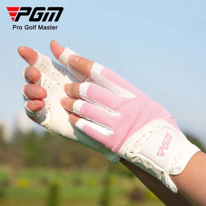 PGM 1 Pair Womens Open Finger Gloves BreathabLE Mesh PU Sunscreen Finger Cover LEft and Right Hand M260311
