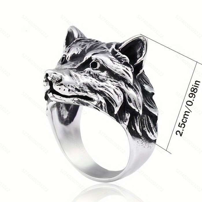 Retro Wolf Head Cross-Border Men's Trendy Animal Exaggerated Domineering Hip-Hop Personality Circle Mouth Ring - view 5