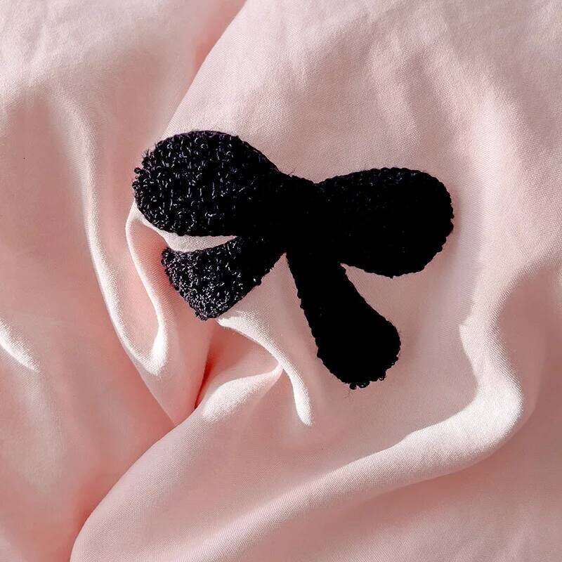 Black Bow Embroidery Duvet 3 Pieces Set Girl Adult Bedroom Pink Decor Quilt Cover Solid Color Bedding with 2 Pillowcases H260311 - view 5
