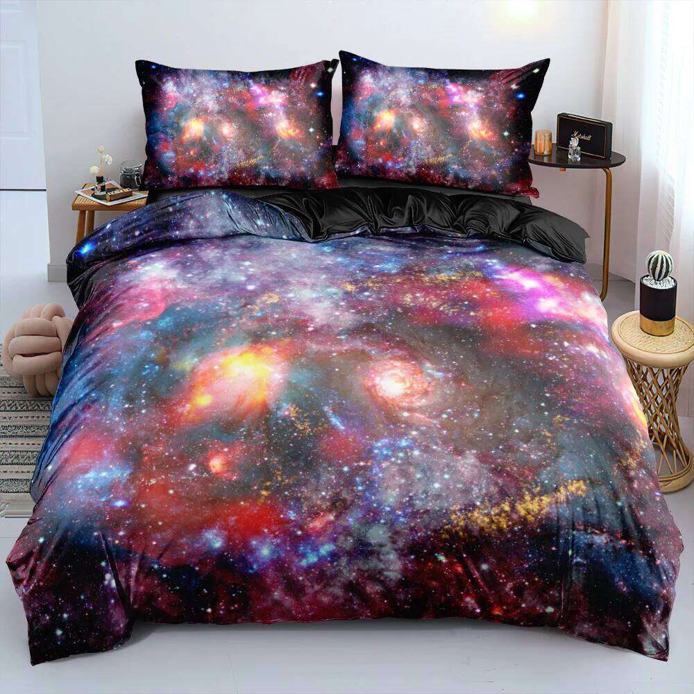 Galaxy Dark Blue Bedding Twin Full Queen King Size Duvet Cover Shining Stars Starry Sky Kids Adults Comforter Set H260311