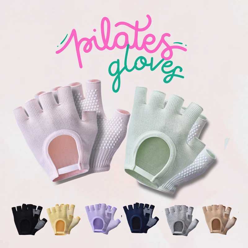 Women Anti-slip Yoga Gloves Cotton Fitness Half Finger Gloves Breathable Outdoor Cycling Bicycle Pilates Sports Fishing Gloves M260311