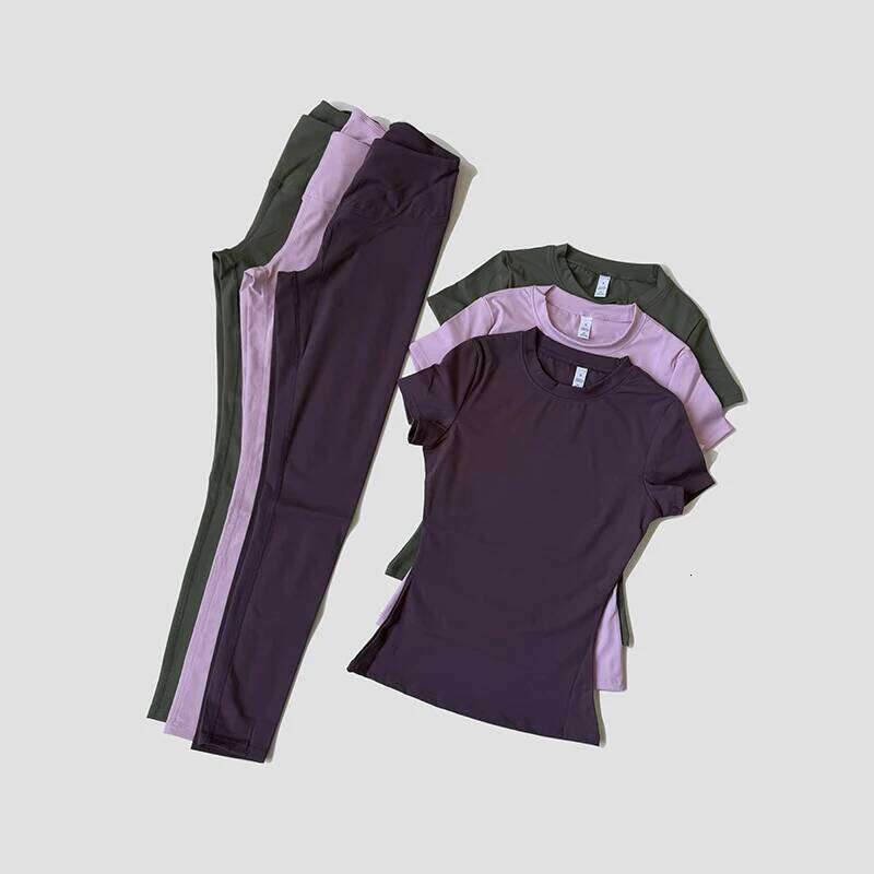 Yoga Set Women Sportswear Workout Clothes Athletic Wear Gym Legging Fitness Crop Top Short Sleeves Sports Suit 26H0311