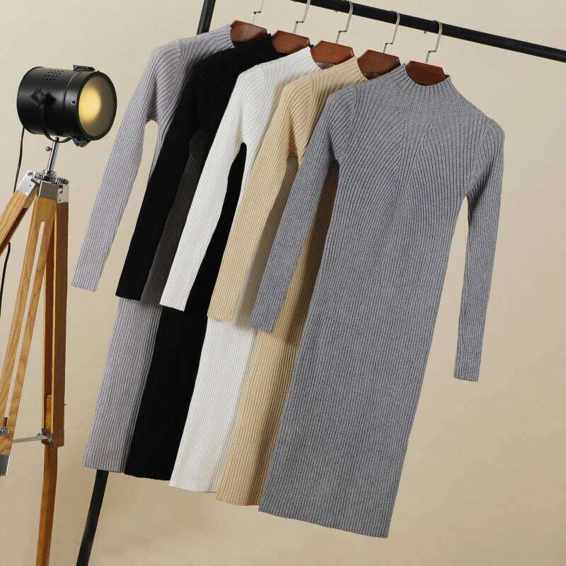 Sweater Dress Female 2025 Winter Knitted Basic Casual Women's Dresses Ladies Korean Fashion Clothes Clothing Robe Elegant Black Z260311