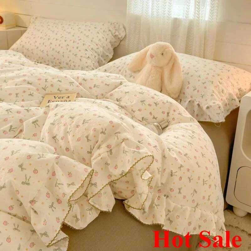New Princess Style Bedding Sets Ruffle Lace Bow Quilt Romantic Bedclothes Decor Woman Girls Bedroom Duvet Cover 4pcs H260311