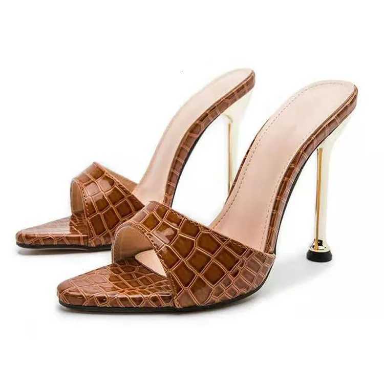 Fashion Women Stiletto Snake Print High Heels Flip Flops Pointed Toe Slides Party Shoes Woman 2024 K260311