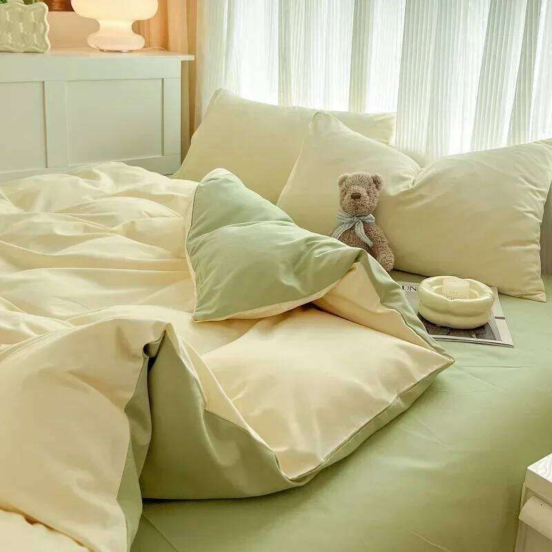 2-side Solid Color Brush Fabric 4 Pieces Duvet Pillowcase Bedding Set Bed Sheet Quilt Cover Single Queen King Size H260311