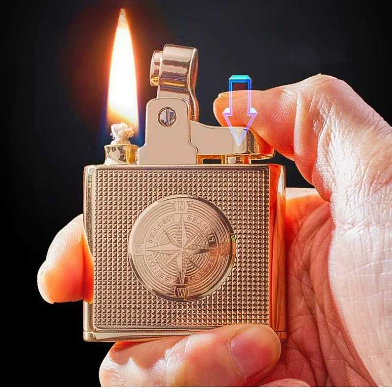 New Windproof Retro Brass Cigar Lighter Cigar Lighter Men Smoking Accessories Gadget Metal Luxury Kero sene Lighter Waterproof N260311
