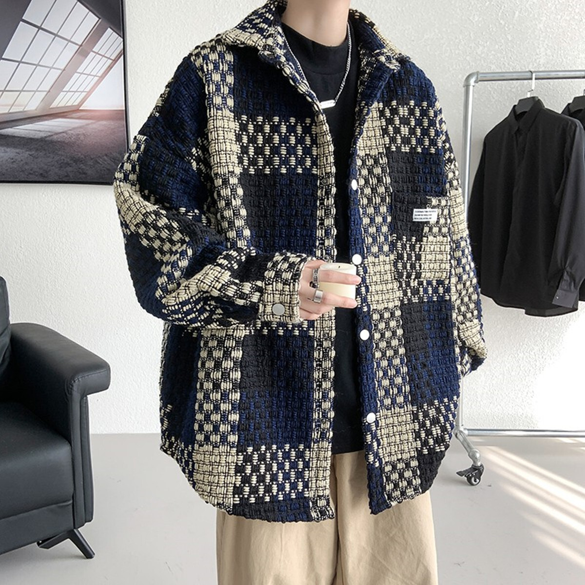 2026 Fashionable Checkered Men's Jacket Designer Jacket Plus Size Loose Fashion Brand Casual And Handsome Multifunctional Jacket Suitable For Tal