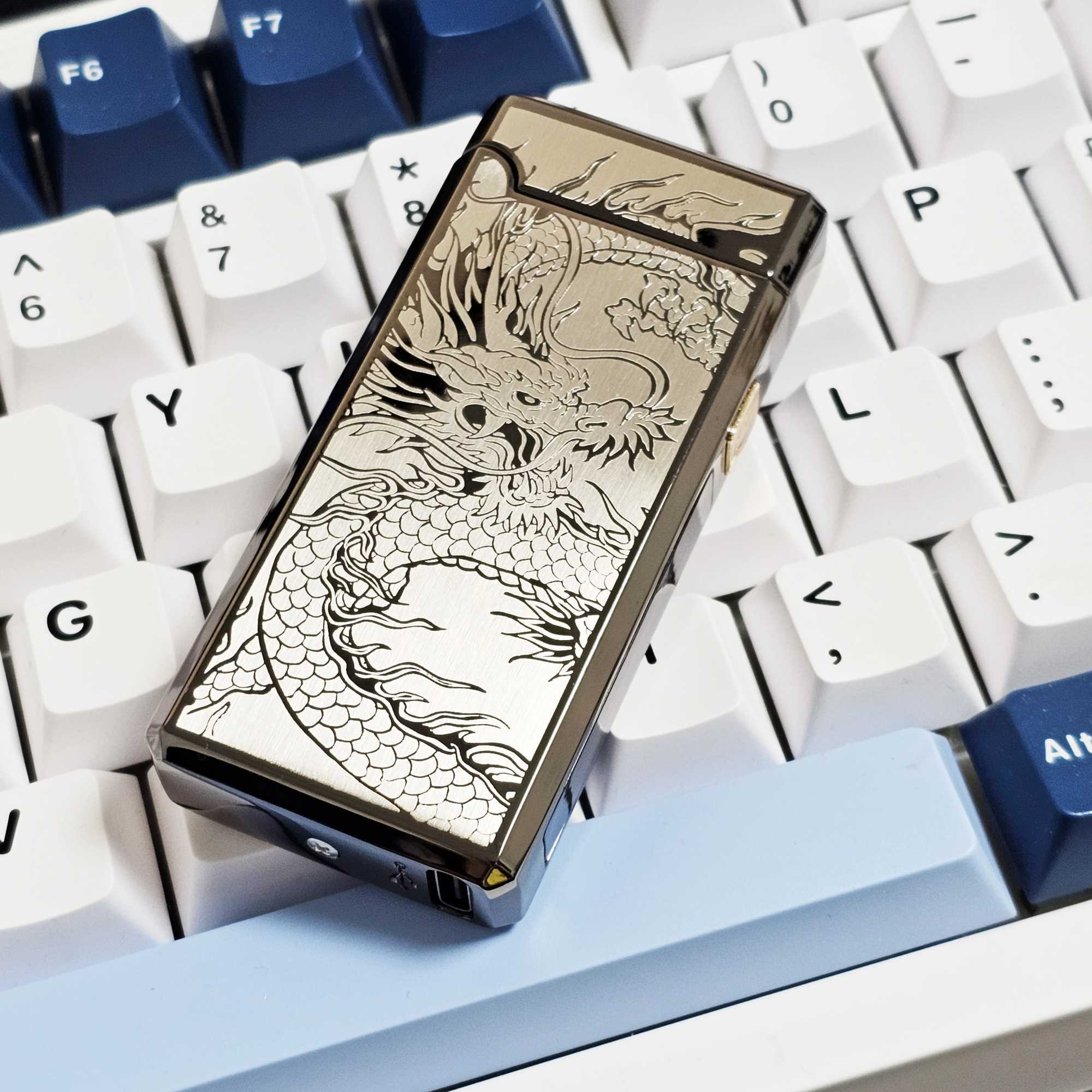 1 Black Dragon Engraved Craftmanly Stylish Outdoor Lighter for Men - 500mAh Battery with Long-Lasting Power Type-C High-End Int N260311