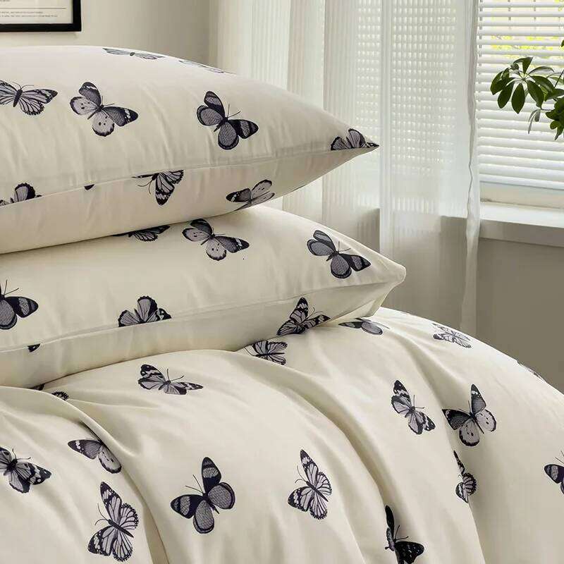 3pcs 100% Cotton Duvet Set 1*Duvet Cover + 2*Pillowcase, Without Core, black butterfly Bedding Set, Soft Comfortable H260311