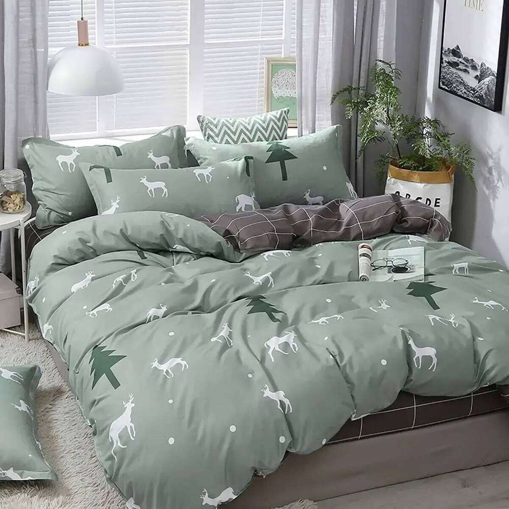 Duvet Sage Green Queen Size Christmas Cartoon Elk Deer Tree Bedding Set Soft Microfiber Comforter Cover for Girls Boys H260311