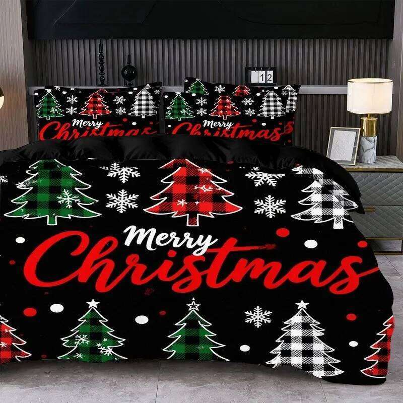 Prints Duvet Pillowcases Set Claus Reindeer Sleigh Christmas Tree Santa Hat Snowflake Pattern Quilt Cover H260311