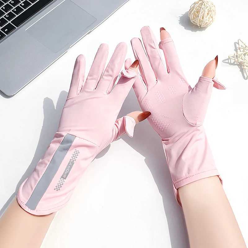 Summer Sunscreen Gloves Women Thin Ice Silk Anti-ultraviolet Dew Finger Touch Screen Driving Riding Non-slip Breathable Gloves M260311