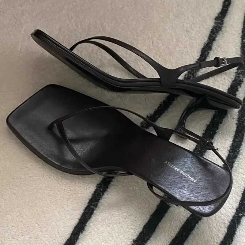 Square Toe Clip Toe Sandals Kitten Heel Back Strap Brown Solid Concise French Style Sexy FAshion Women Shoes Summer Casual K260311