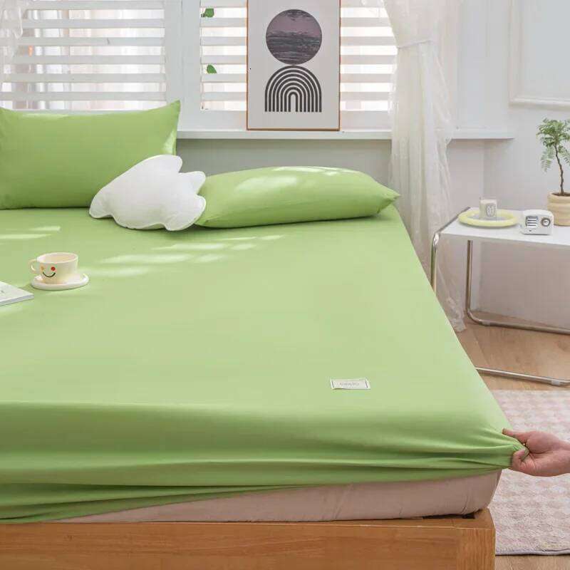 3pcs Fitted Microfiber Deep Pocket Bed Sheet Matcha Green Bedroom Bedding Set Solid Color Sheets with 2 Pillowcases H260311