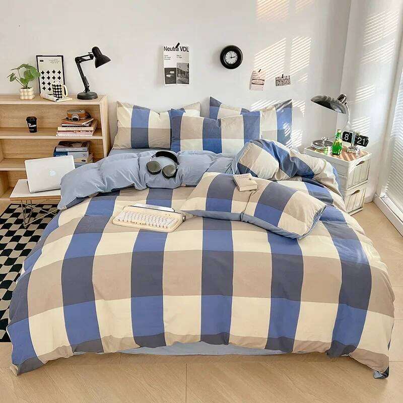 2025 new fresh washed cotton four-piece four-season universal bedding kit simple and fashionable small stripes H260311