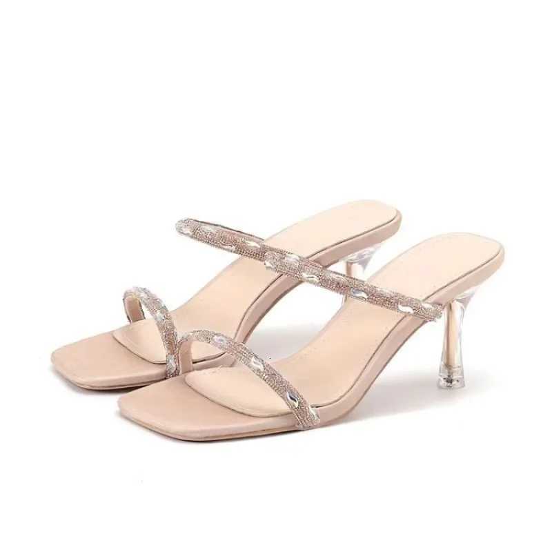 Womens New Summer Stiletto Rhinestone Strap Transparent High-heeled Temperament Celebrity High-heeled Sandals K260311